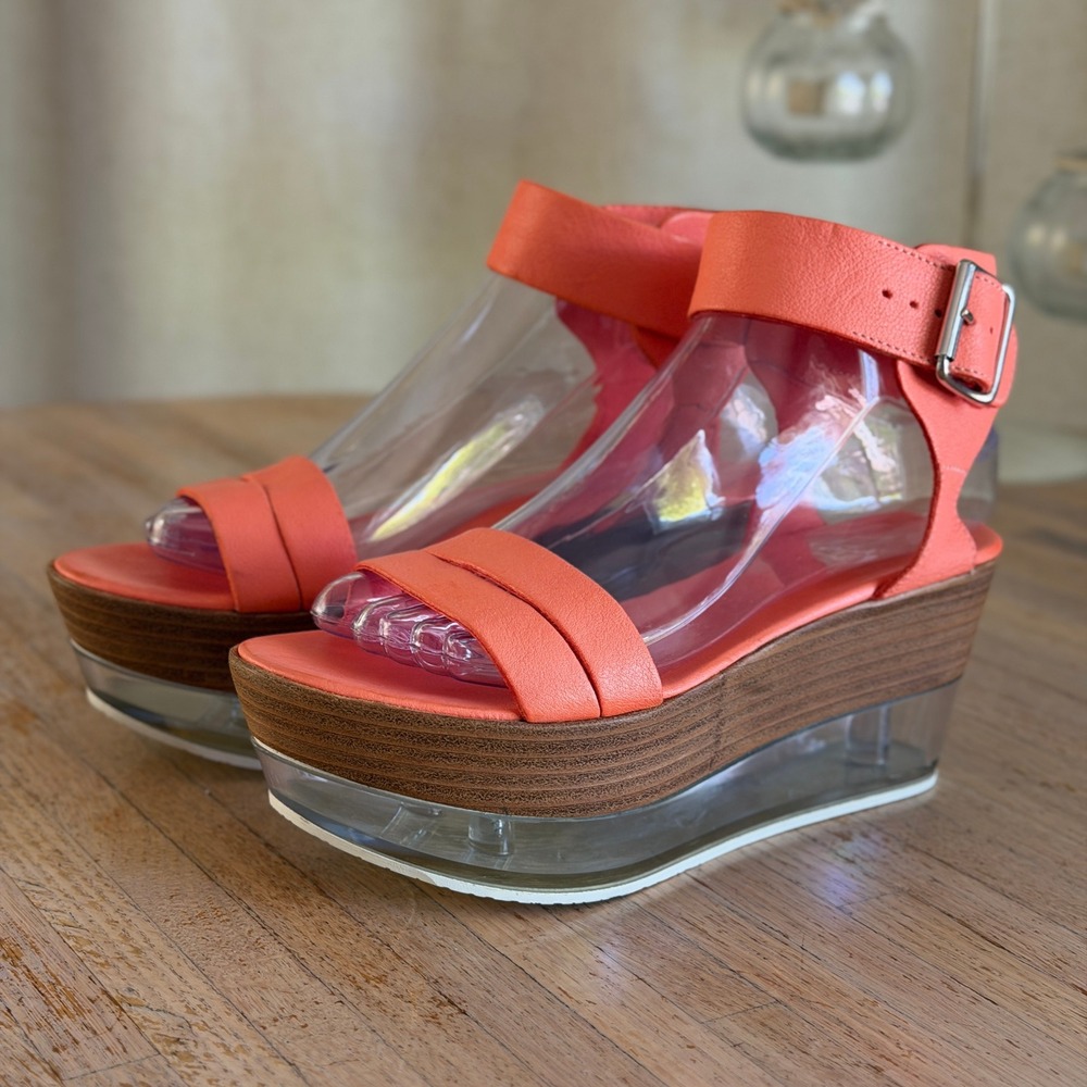 Orange Leather Platform Sandals AGL Attilio Giusti Leombruni Lucite Wood 37